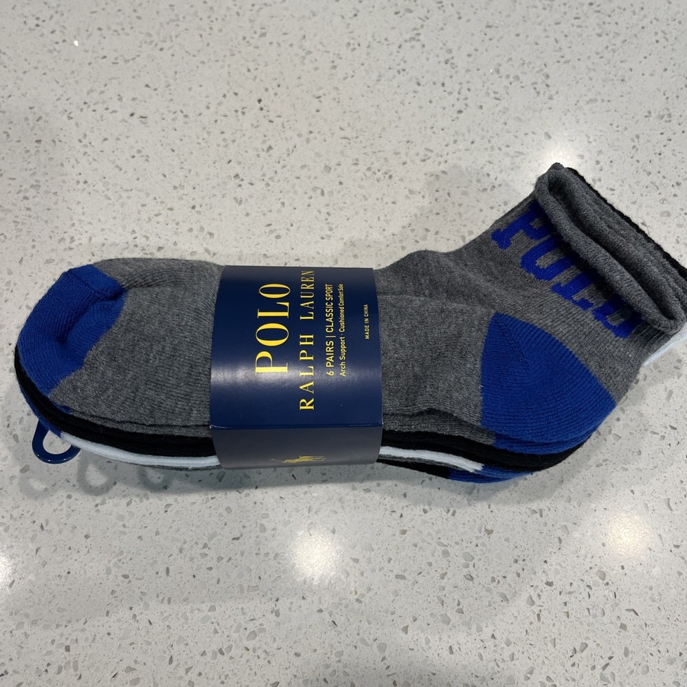 Polo Ralph Lauren Classic Sport 6 Pairs Socks - Arch Support Cushioned Comfort